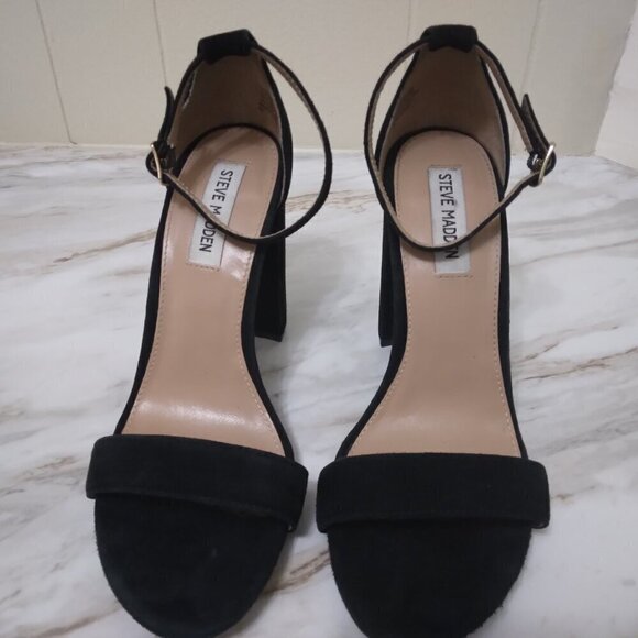 Steve Madden | Carrson Black Suede Block Heel Sandals | Size 9.5 - Picture 3 of 12